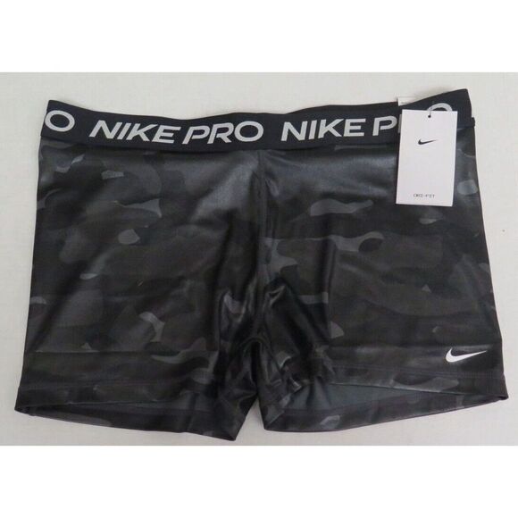 Nike Pro DJ6440 Women's Sz XL Dark Smoke Gray/Camo Mid Rise 3" Training Shorts - Picture 1 of 6